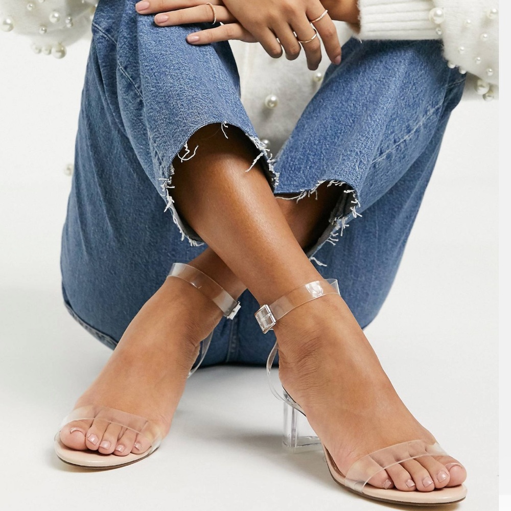 Truffle Collection clear strap heeled sandals in size 8